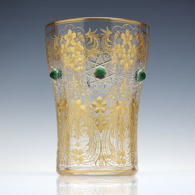 Outstanding 19th Century Engraved And Gilded Glass Vase C1880