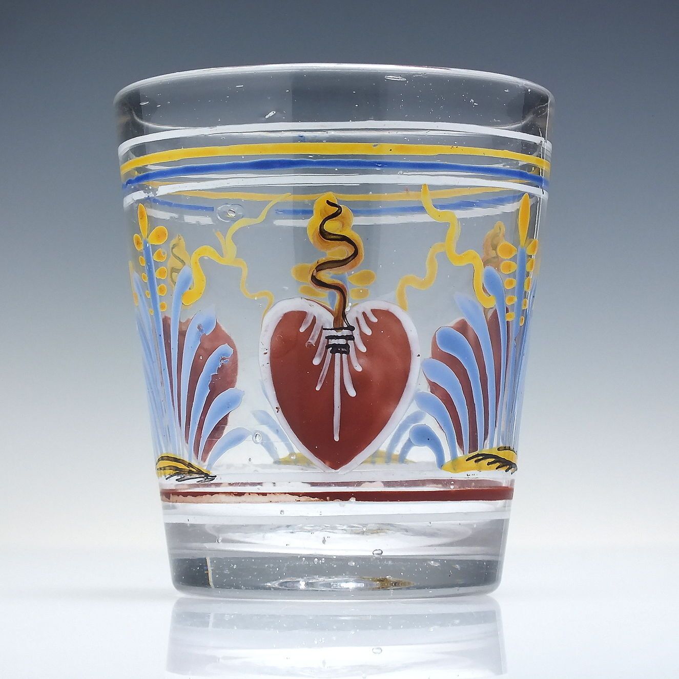 18th Century Polychrome Enamelled Glass Tumbler With Love Hearts C1760 photo 360.0