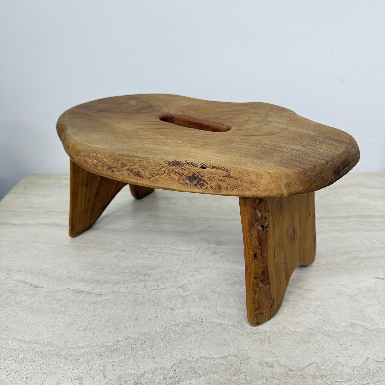 Brutalistisch Massief Houten Bijzettafel/Kruk, Jaren 1970 photo furniture