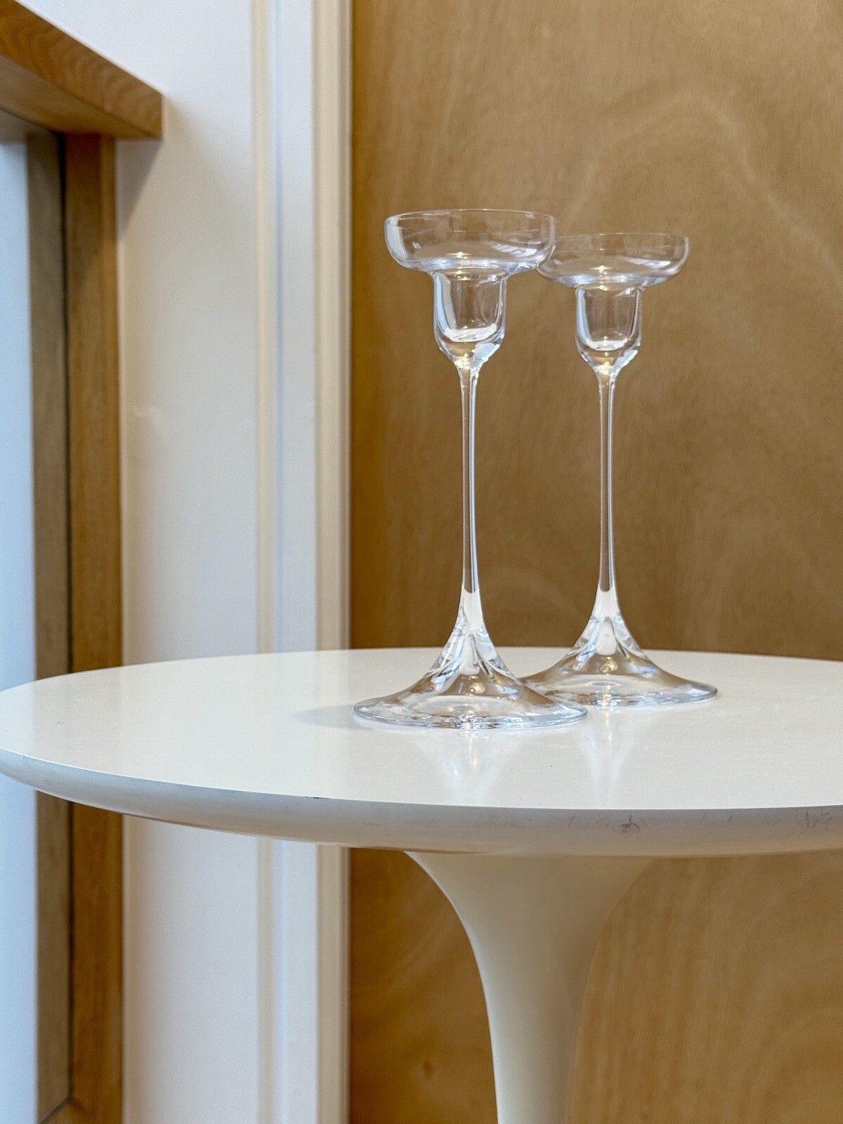 A Pair Of Dartington Glass 1960’s Crystal Candlesticks By Hans Eric Anderson D69 photo vinterior
