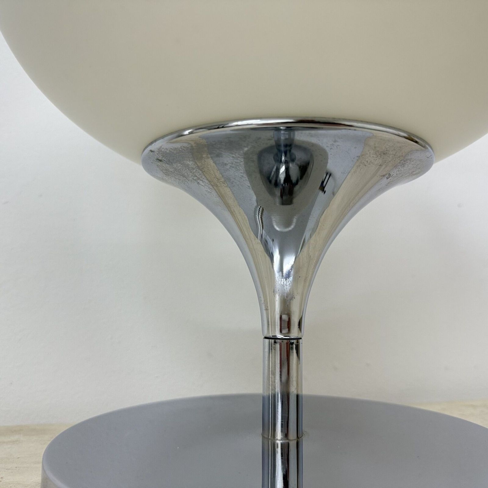 Opaline Glass Chromed Steel & Cast Iron Space Age Lamp By Kaiser Leuchten, 1970’s photo buy