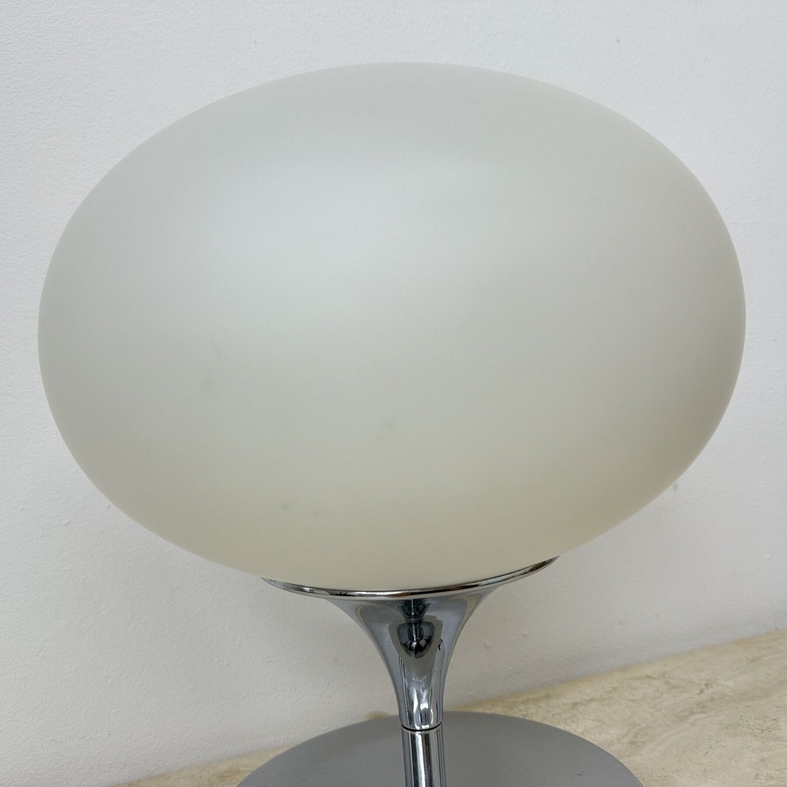 Opaline Glass Chromed Steel & Cast Iron Space Age Lamp By Kaiser Leuchten, 1970’s photo vintage