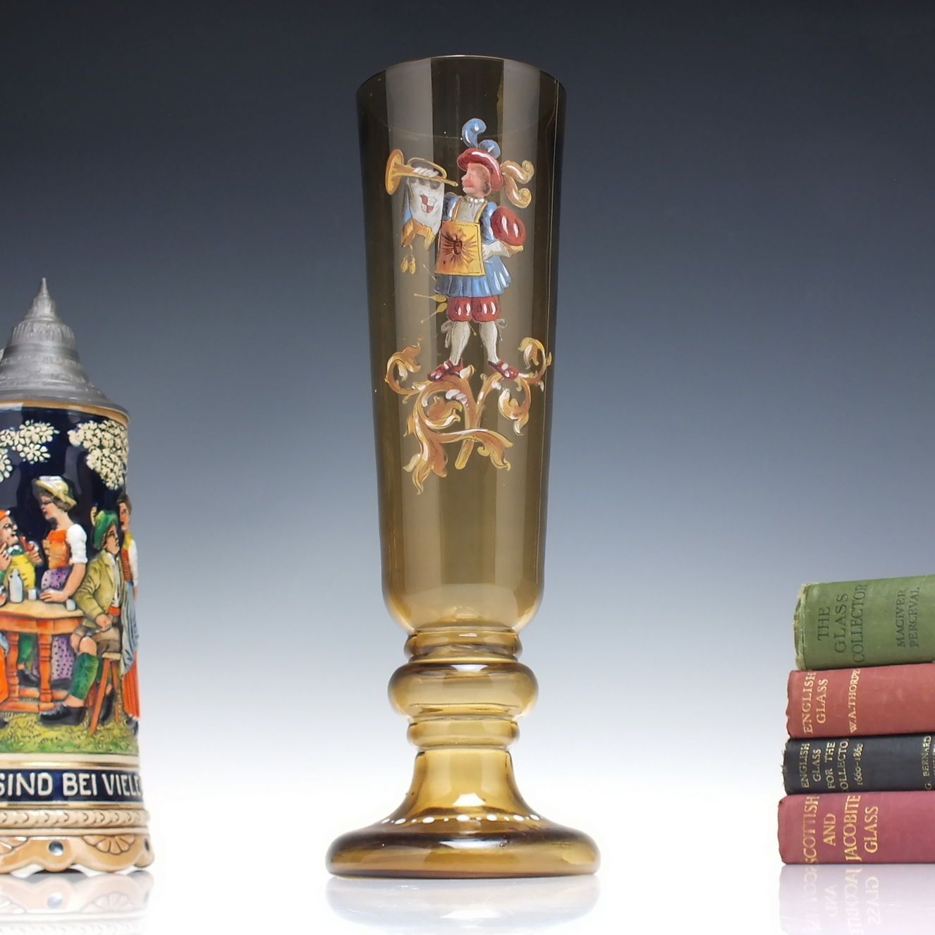 Tall Antique Bohemian Enamelled Historismus Ale Glass C1890