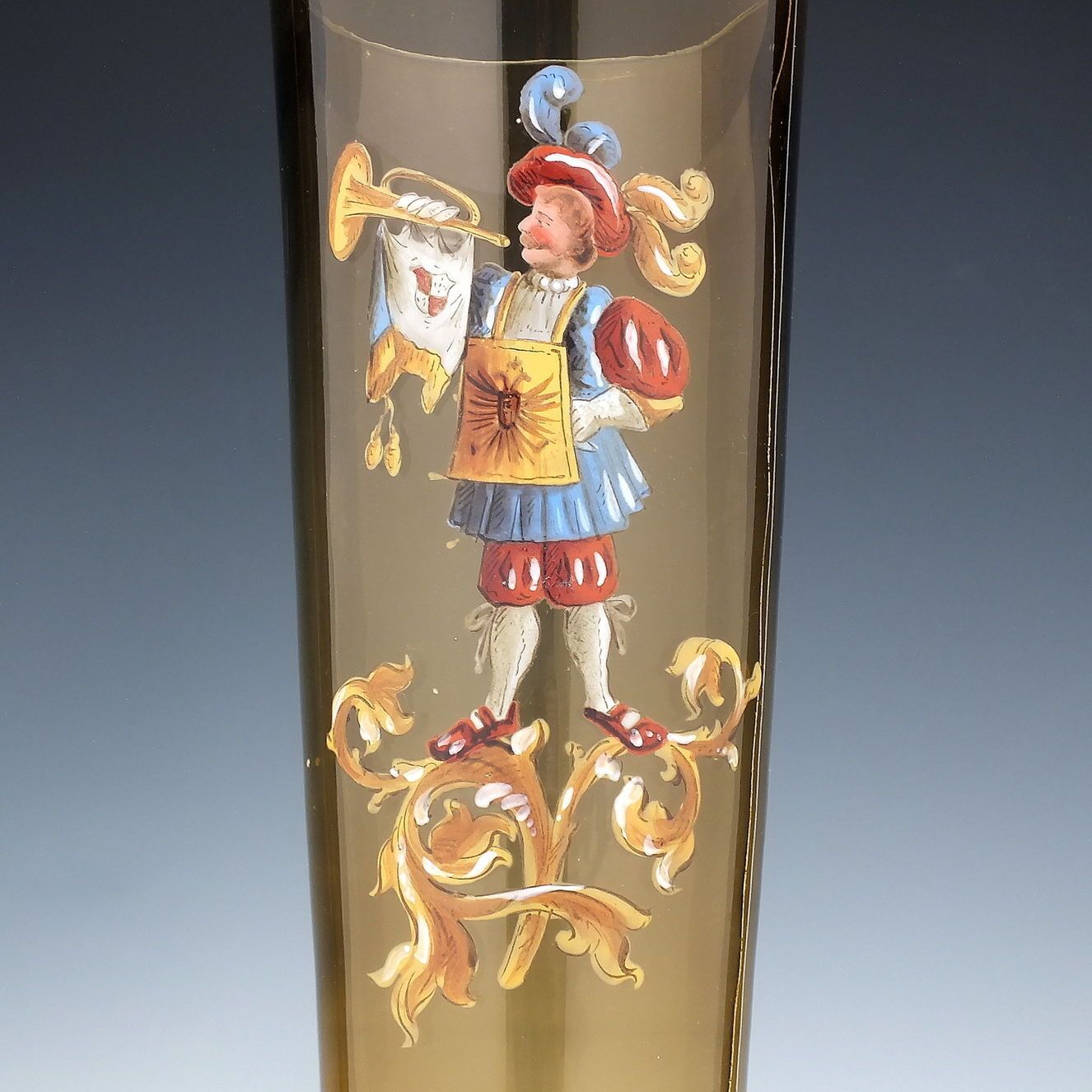 Tall Antique Bohemian Enamelled Historismus Ale Glass C1890 photo for sale