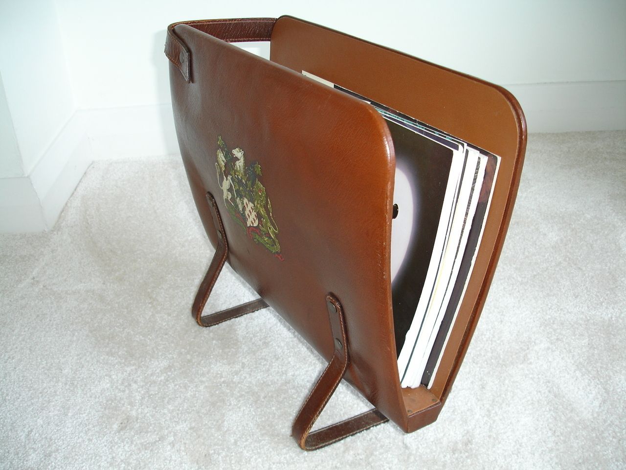 Leather Magazine Holder Heraldic Lion Rampant And Unicorn Newspaper Basket With Carry Handle photo Furniture