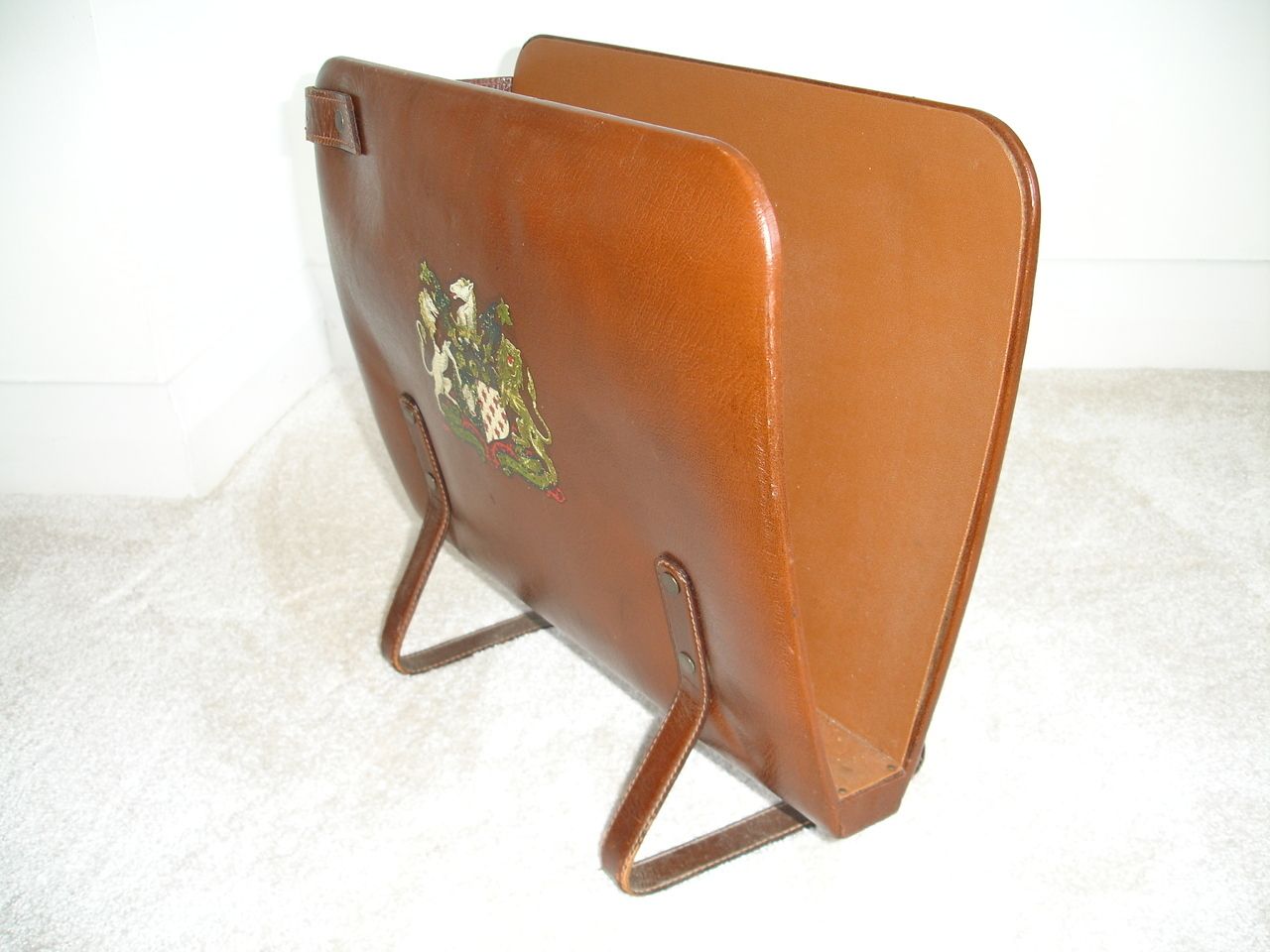 Leather Magazine Holder Heraldic Lion Rampant And Unicorn Newspaper Basket With Carry Handle photo vinterior