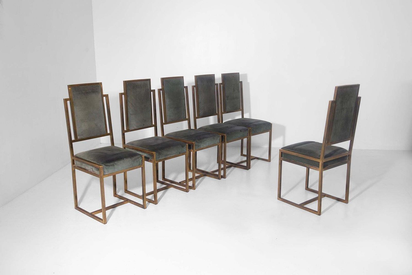 Set Of Six Italian Art Deco Style Chairs Made Of Brass photo furniture