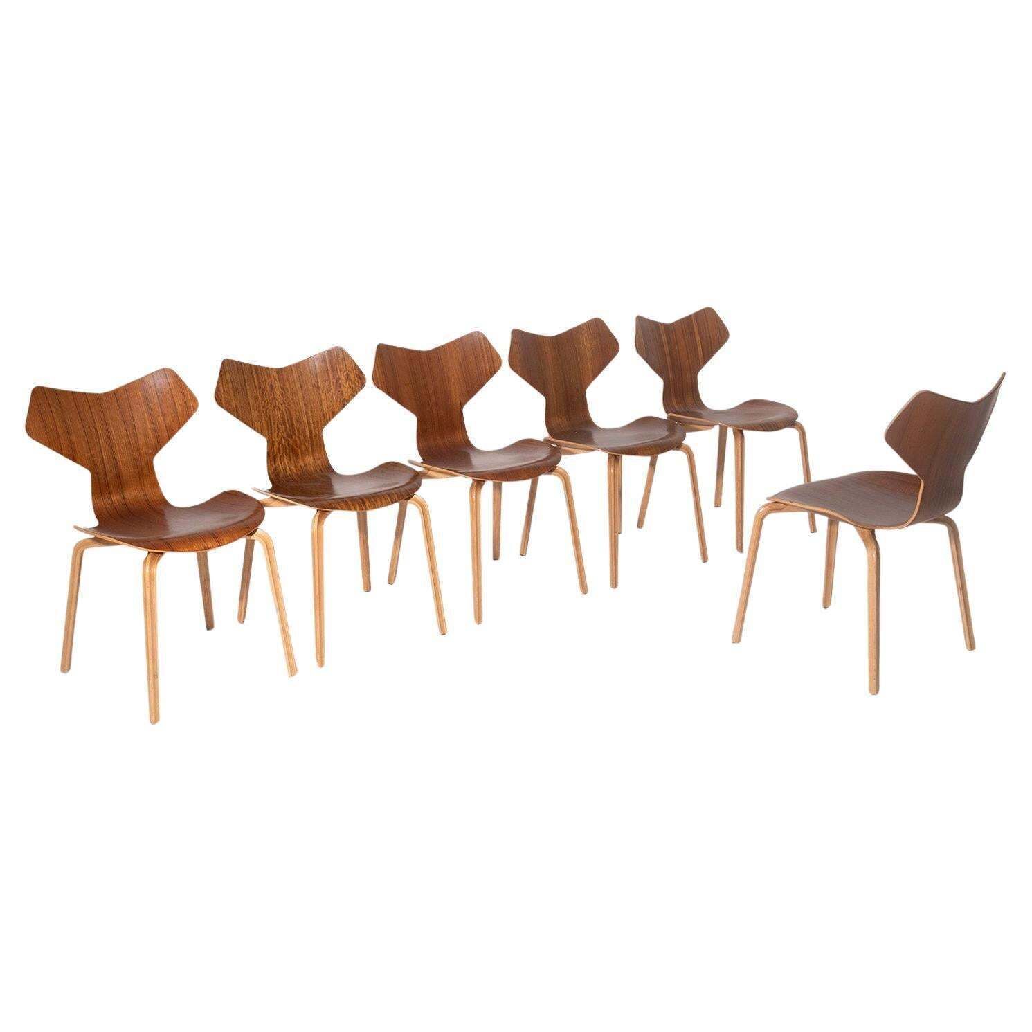Set Of Six Chairs By Arne Jacobsen Mod. Grand Prix Prod. Fritz Hansen