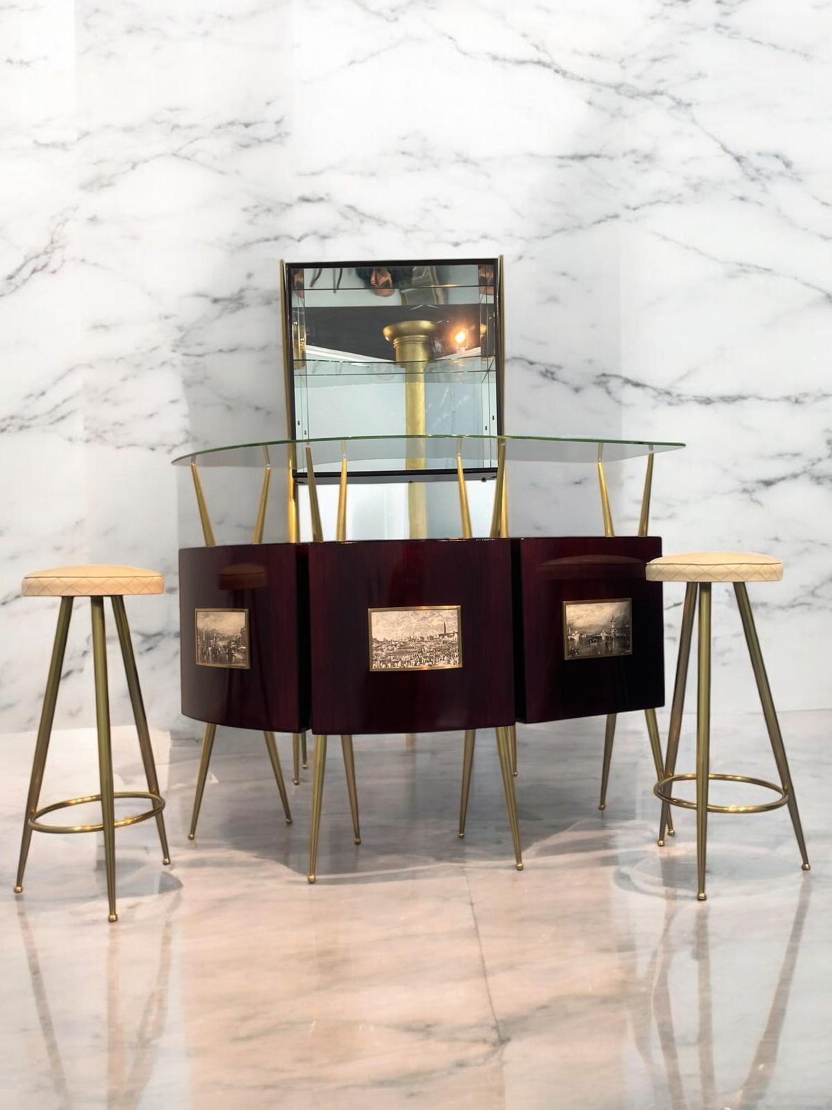 Italian Mid Century Cocktail Bar Set With Cabinet Gio Ponti Design Style, 1950s photo Furniture