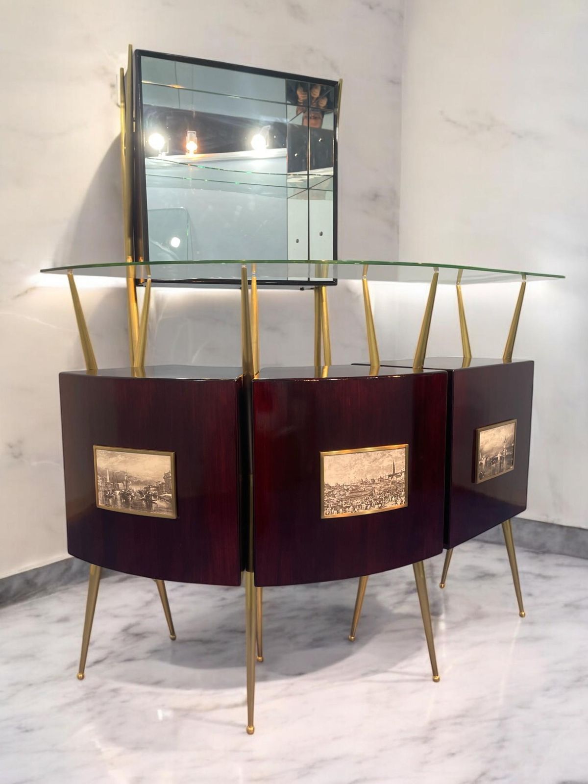 photo furniture Italian Mid Century Cocktail Bar Set With Cabinet Gio Ponti Design Style, 1950s