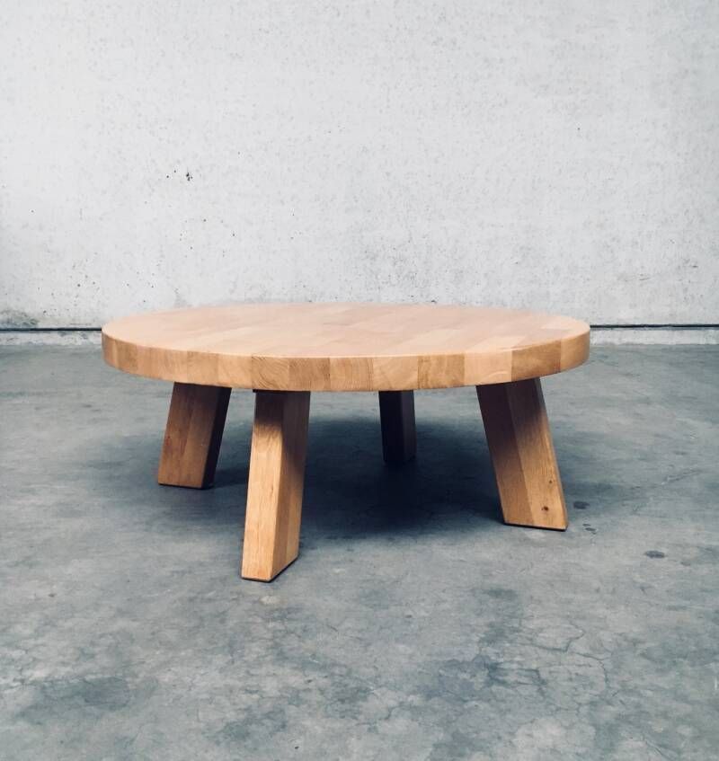 Brutalist Design Oak Round Coffee Table By Meubelfabriek Oisterwijk, Netherlands 1960's photo Furniture