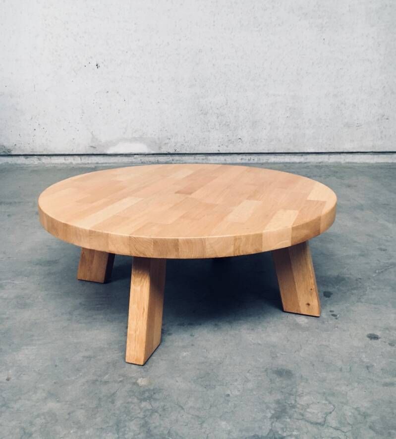 Brutalist Design Oak Round Coffee Table By Meubelfabriek Oisterwijk, Netherlands 1960's photo 2100.0