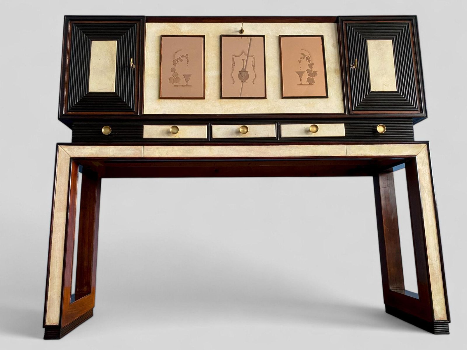 Italian Art Deco Parchment Cabinet Bar Attributed To Osvaldo Borsani, 1940s photo furniture