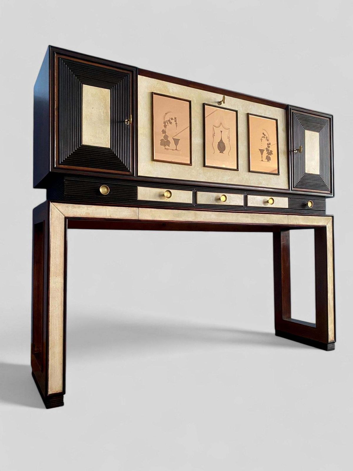 Italian Art Deco Parchment Cabinet Bar Attributed To Osvaldo Borsani, 1940s photo 12863.0