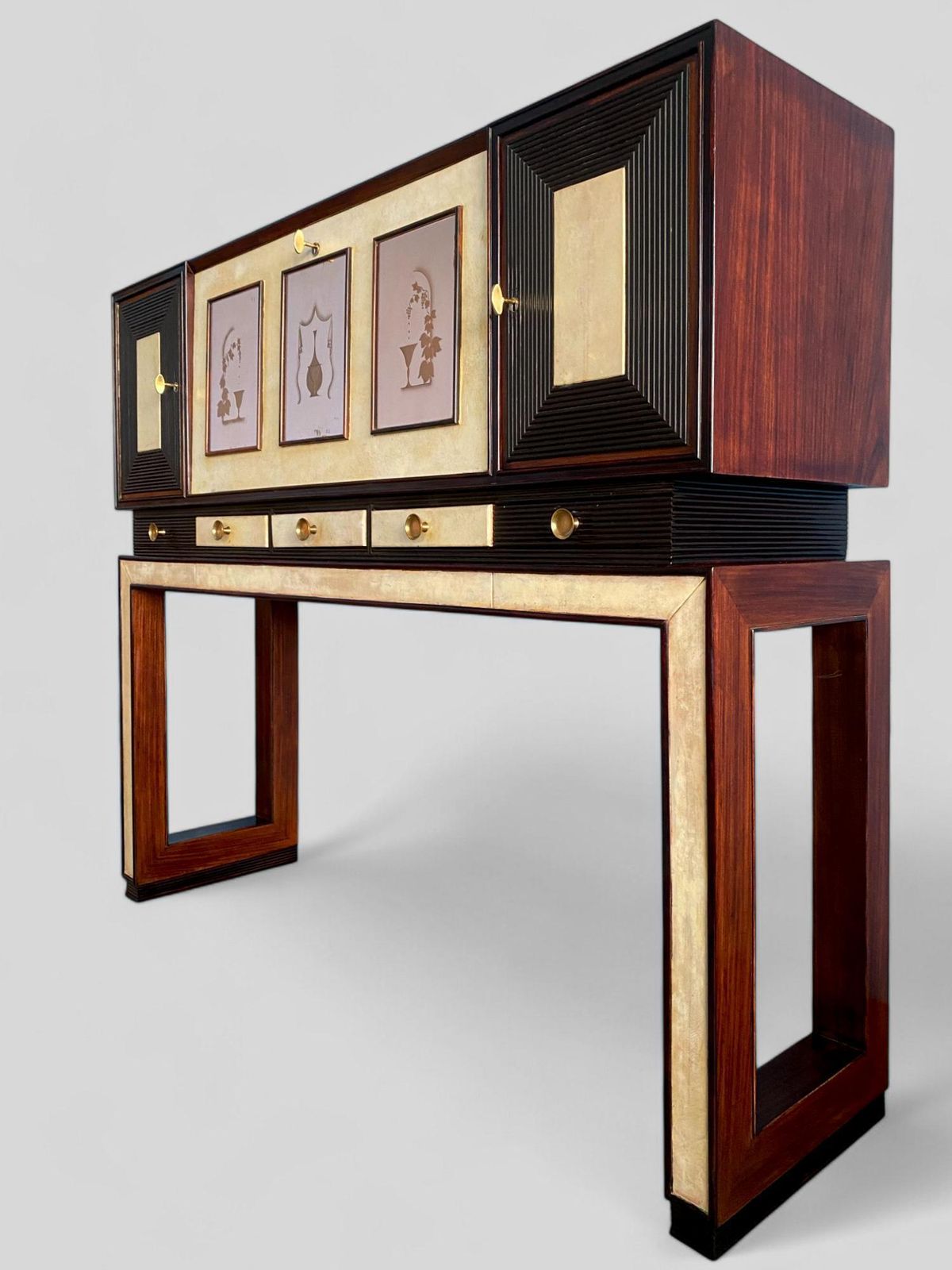 Italian Art Deco Parchment Cabinet Bar Attributed To Osvaldo Borsani, 1940s photo vinterior