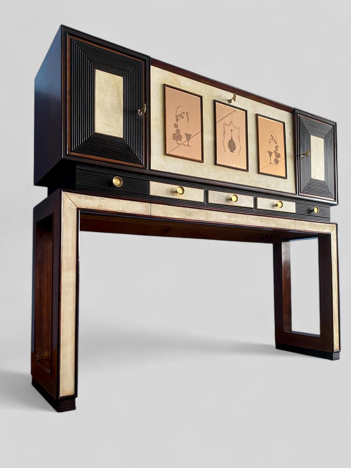 photo vinterior Italian Art Deco Parchment Cabinet Bar Attributed To Osvaldo Borsani, 1940s