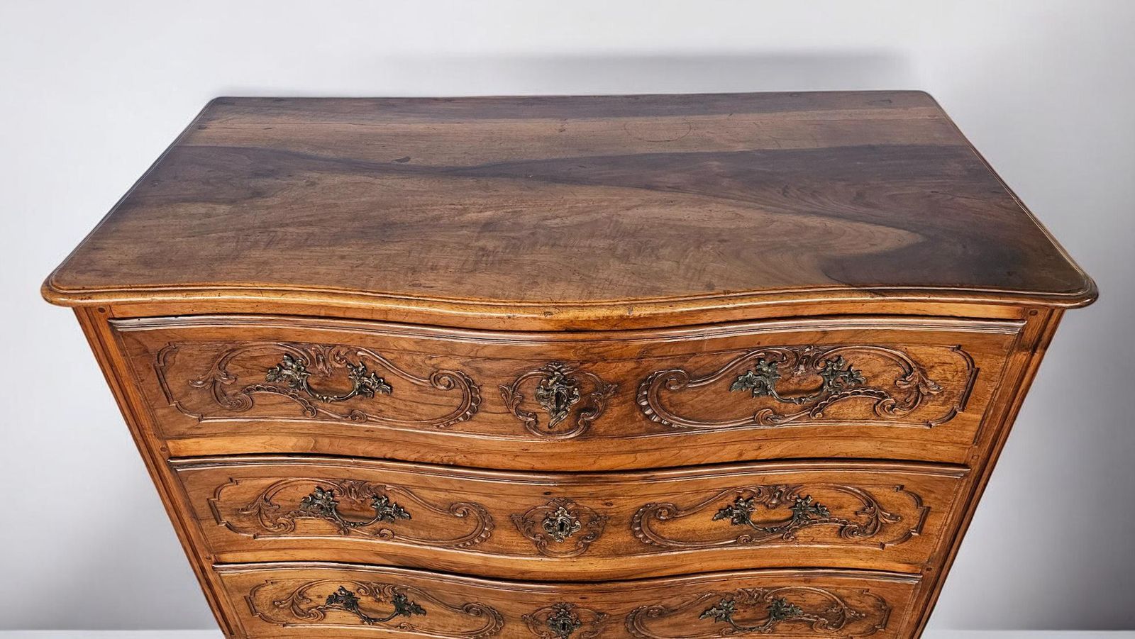Furniture Italian Antique Luigi XV Chest Of Drawers In Solid Walnut, 1750s photo
