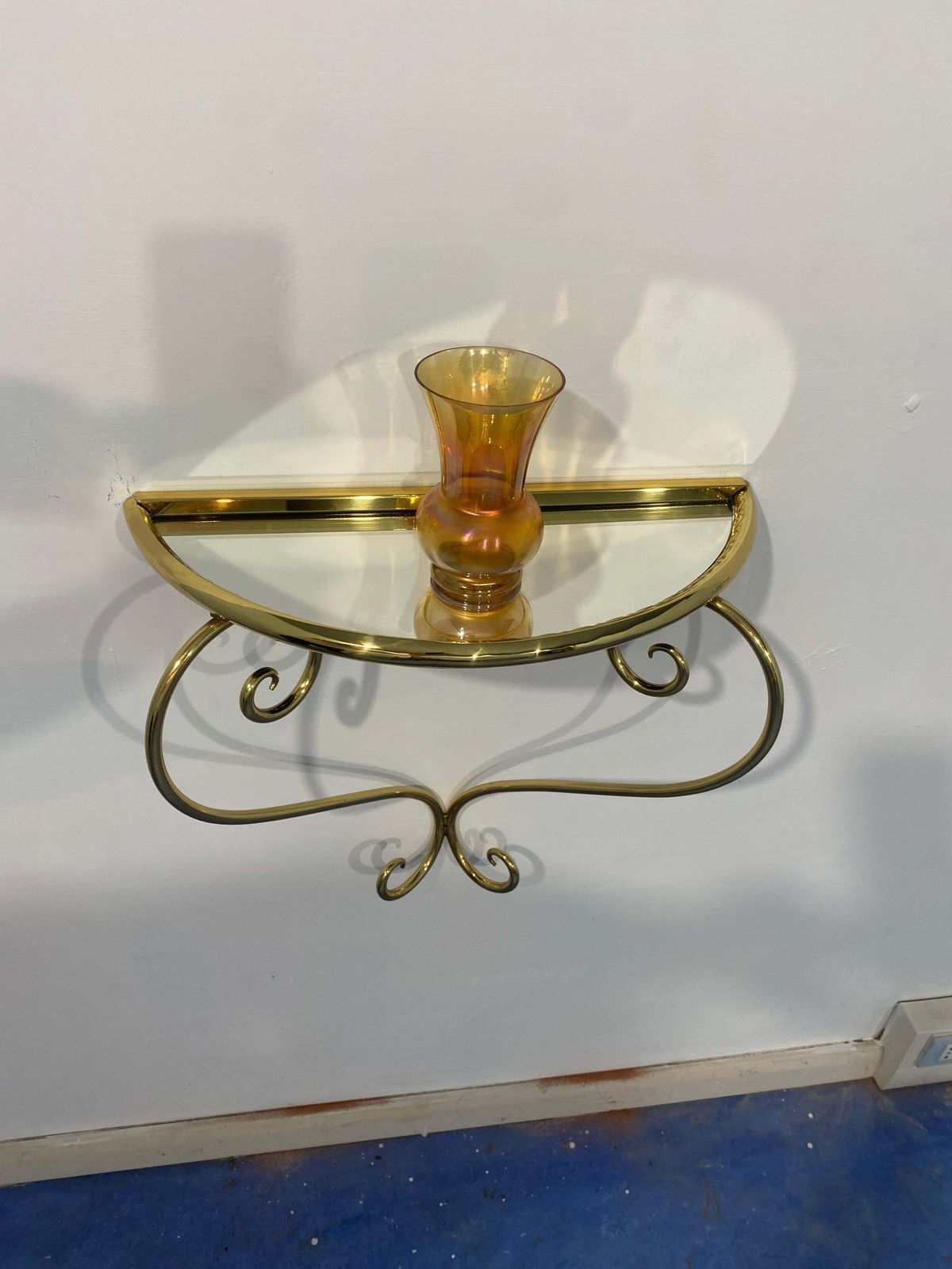 Italian Midcentury Suspended Brass Console, Nightstands, Set Of Two, 1950s photo buy