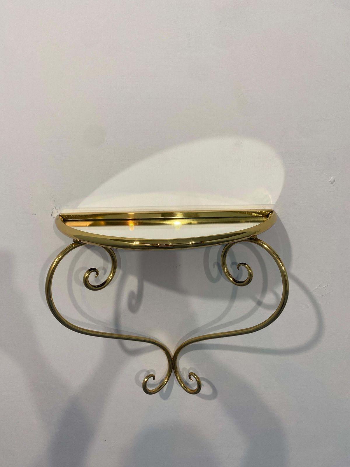 Furniture Italian Midcentury Suspended Brass Console, Nightstands, Set Of Two, 1950s photo