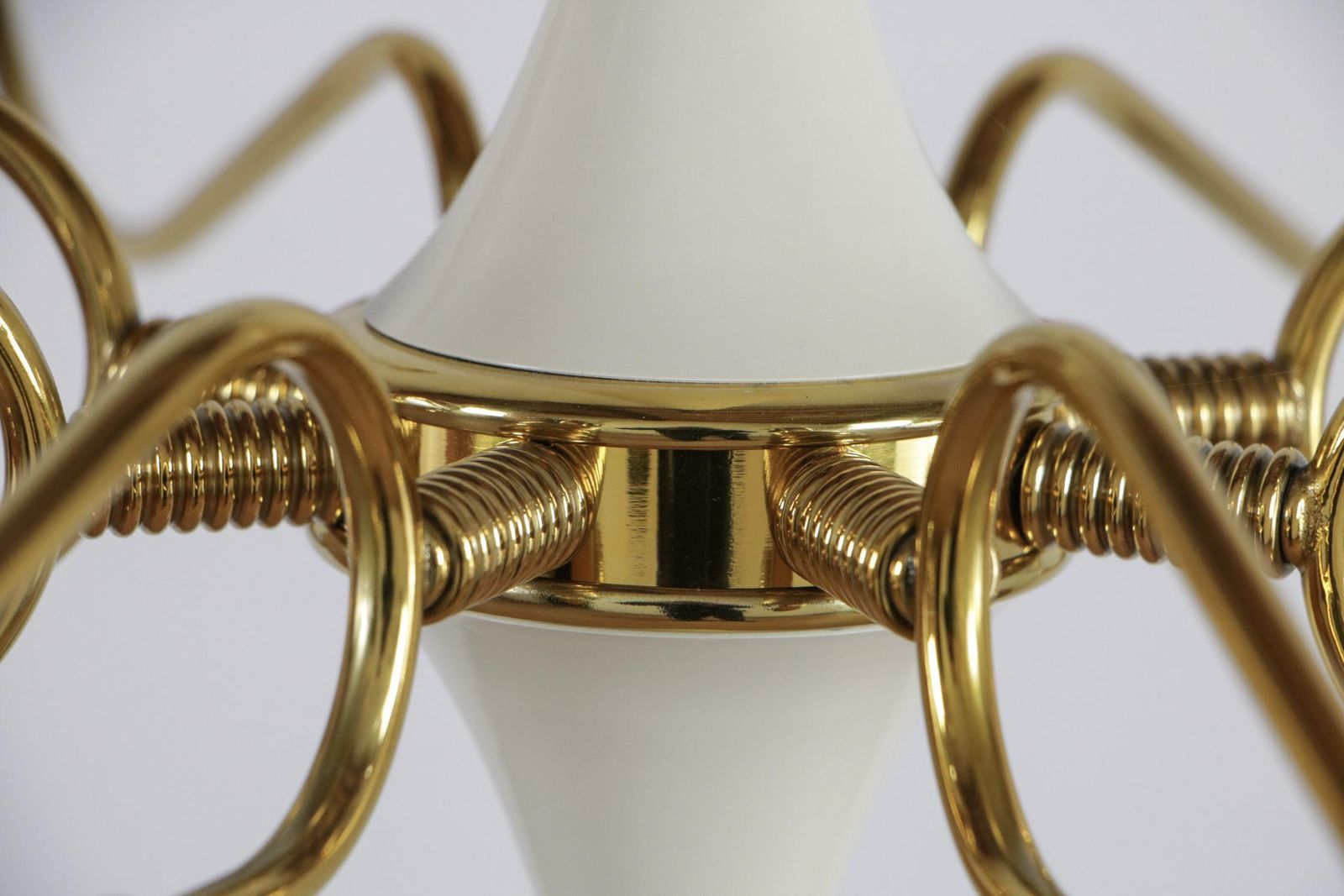Italian Midcentury Chandelier, 8 Lights, Gold, Ivory Color, Fontana Arte Style photo buy