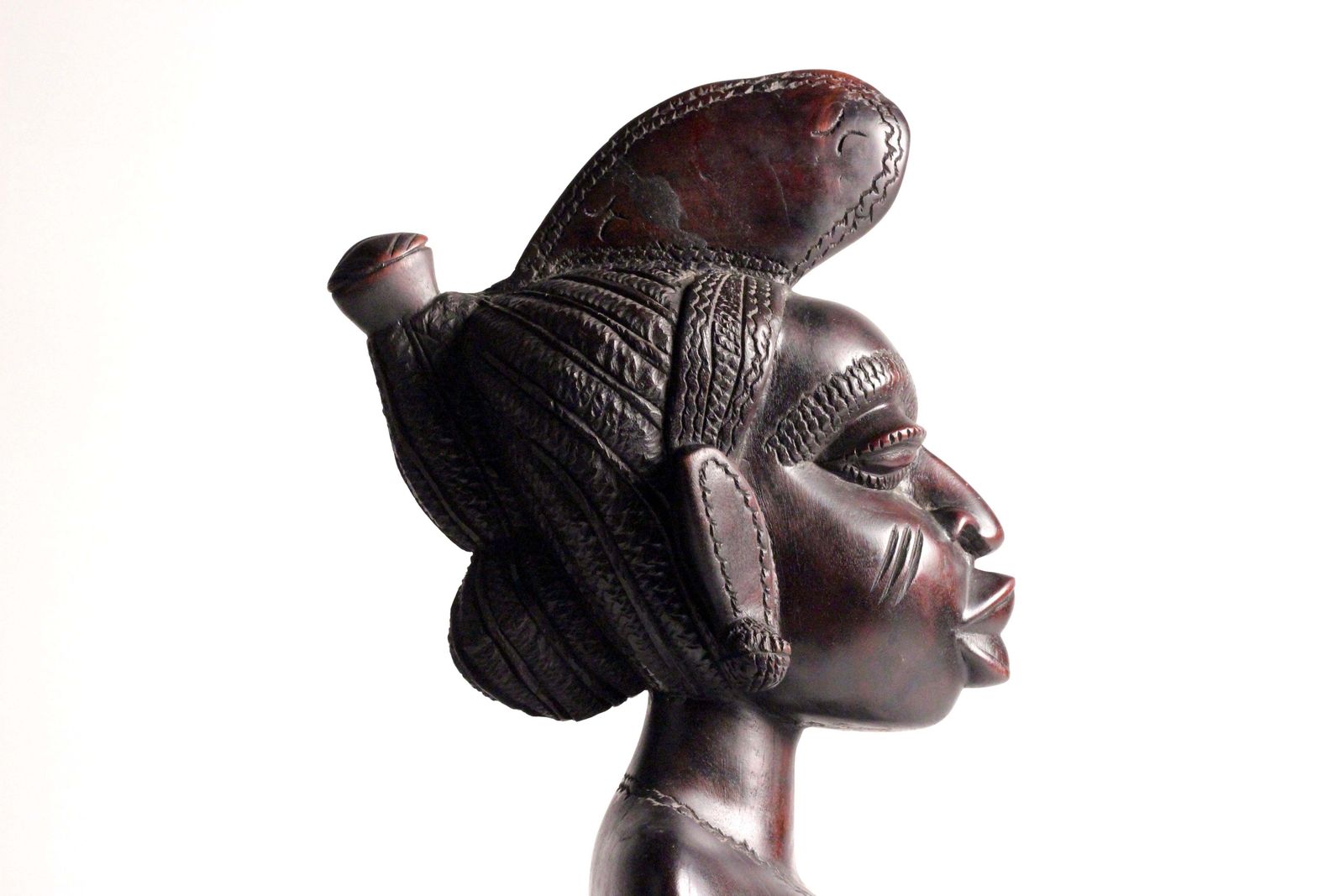 1002.0 African Wood Female Bust Figurative Sculpture Mandinka Woman photo