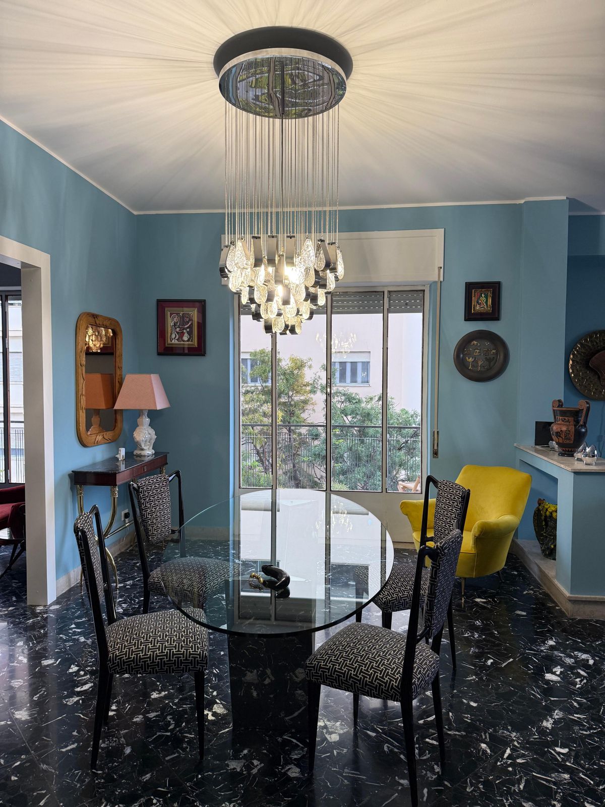 photo for sale Cascade Chandelier In Steel And Murano Glass 1970 Esperia Angelo Brotto