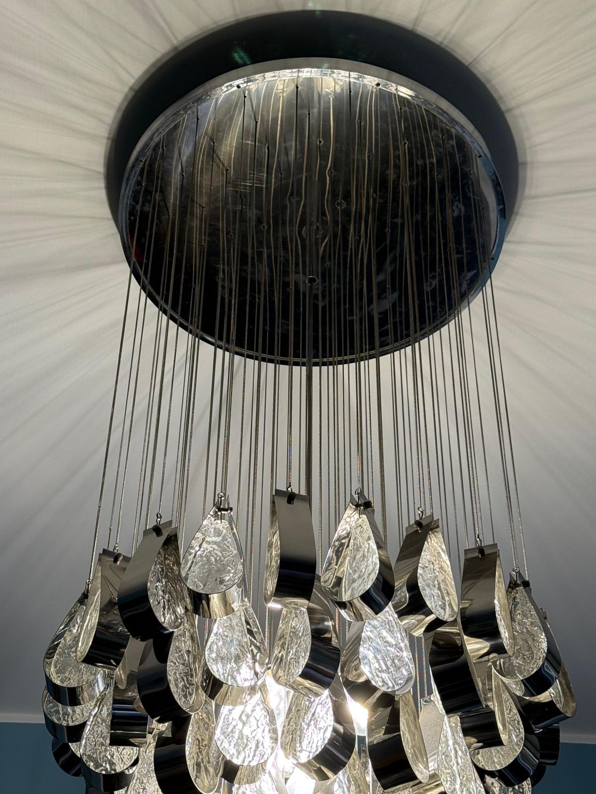 Lighting Cascade Chandelier In Steel And Murano Glass 1970 Esperia Angelo Brotto photo