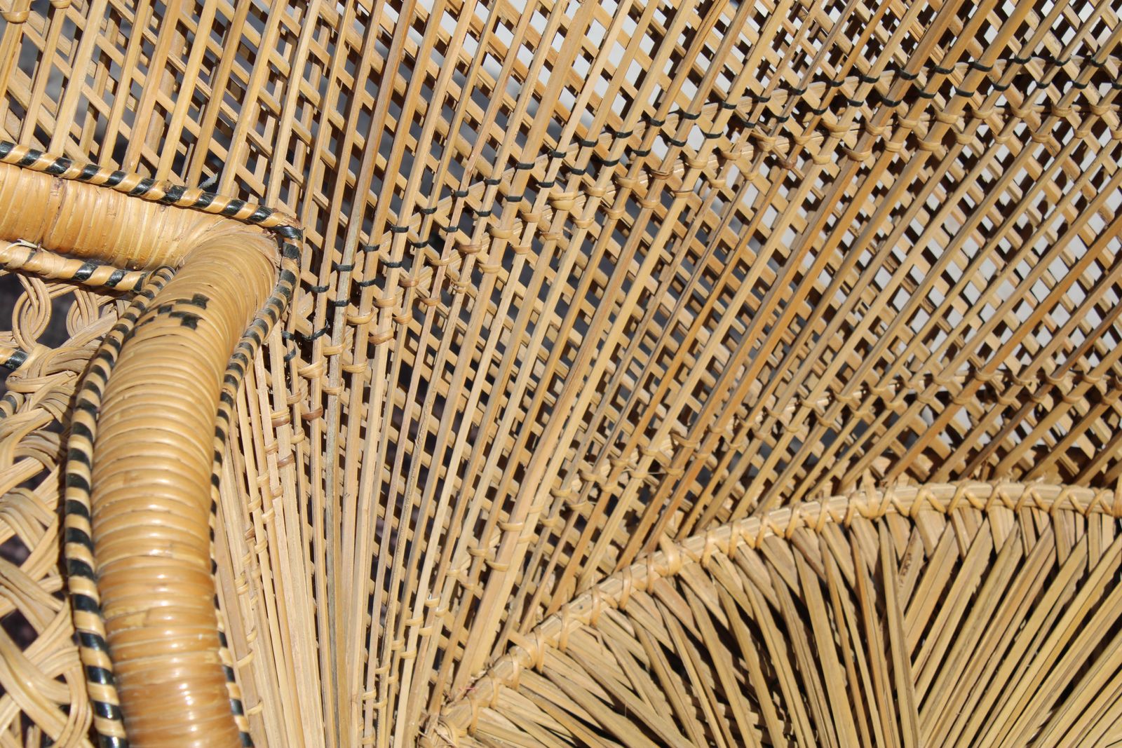 photo vintage Large Straw And Bamboo Woven Chair Italy 1940s