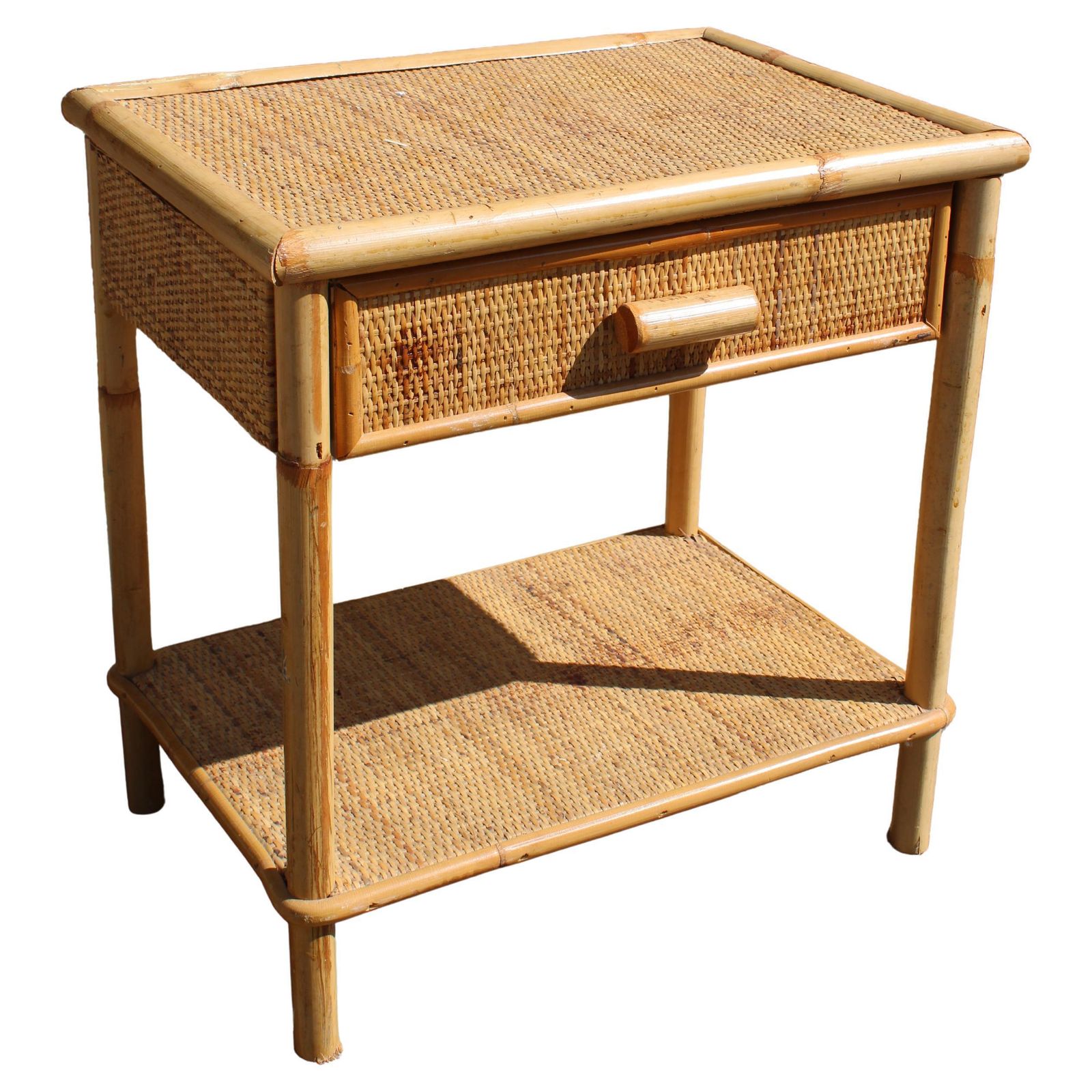 1950 Italia Bamboo Nightstand With Drawer And Shelf