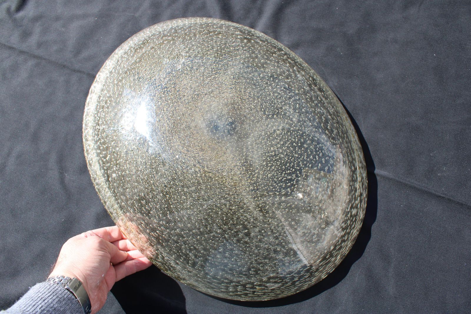 Seguso Large Oval Concave Plate With Bubbles And Gold Dust 1950s Great Quality photo vintage