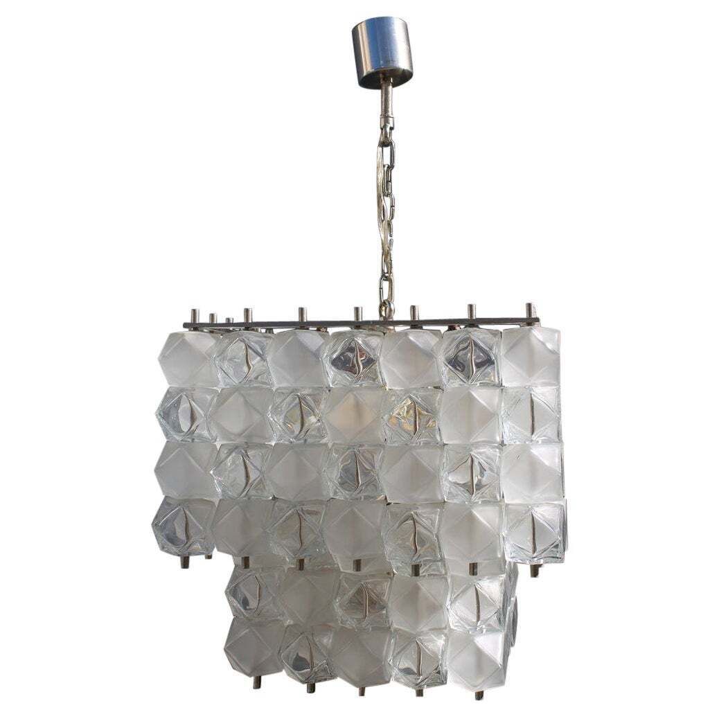 Lampadario Venini Cubi 1960s Vetro Di Murano Trasparente Minimalista