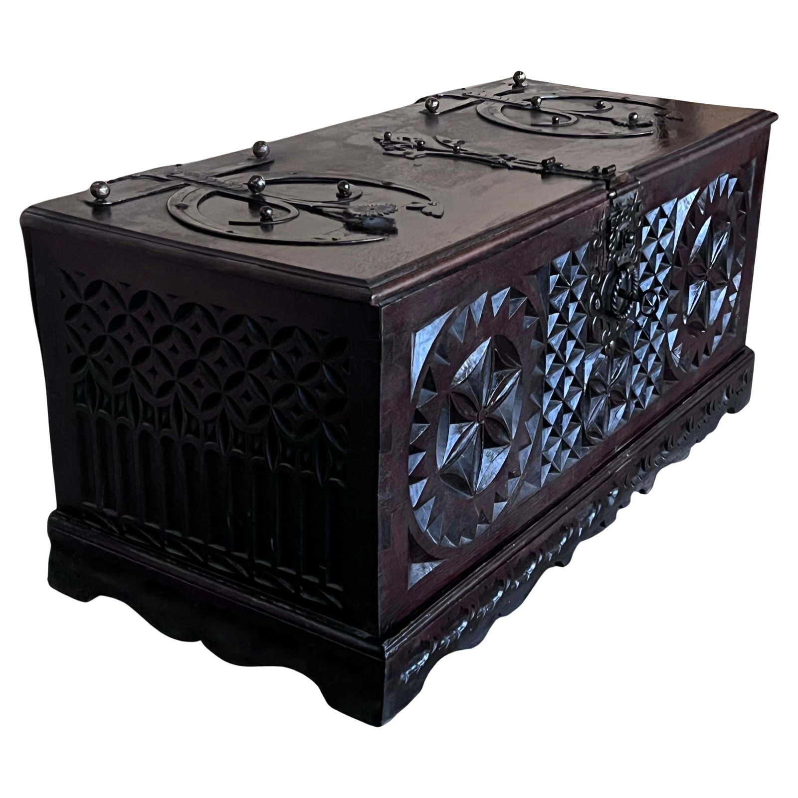 19th Century Italian Carved Cassone Trunk With Original Hardware, 1890s
