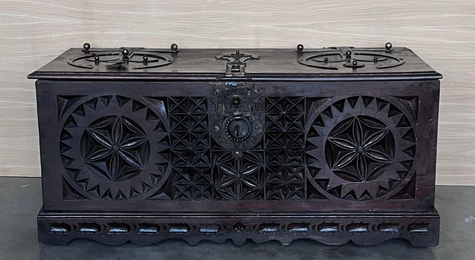 19th Century Italian Carved Cassone Trunk With Original Hardware, 1890s photo furniture