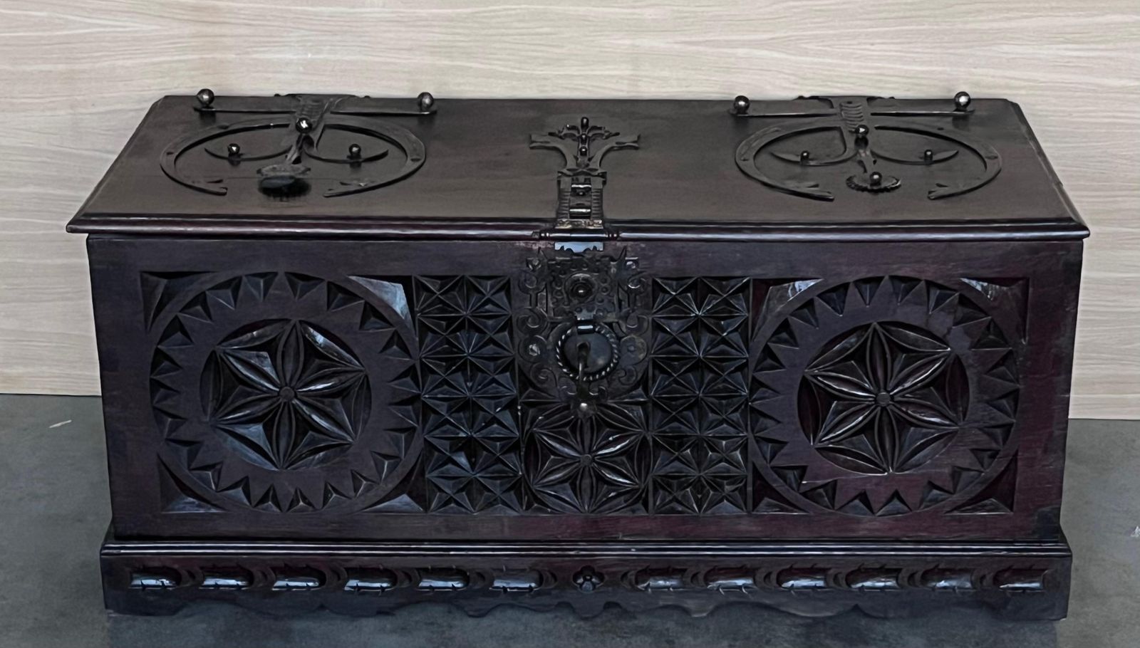 19th Century Italian Carved Cassone Trunk With Original Hardware, 1890s photo for sale