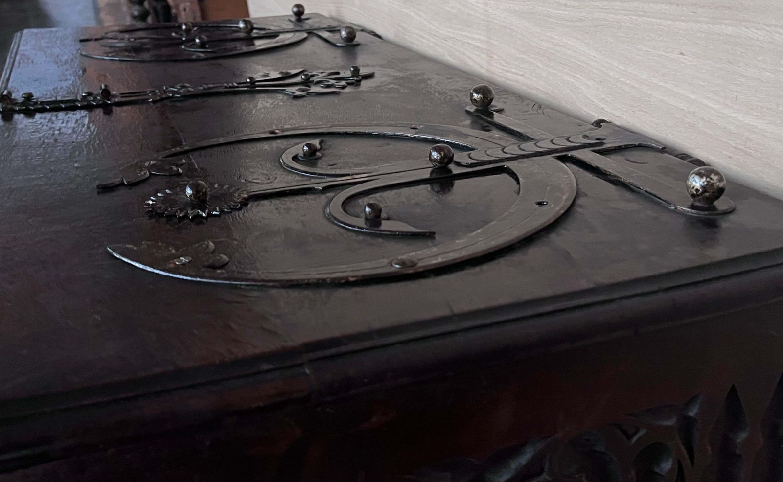 Furniture 19th Century Italian Carved Cassone Trunk With Original Hardware, 1890s photo