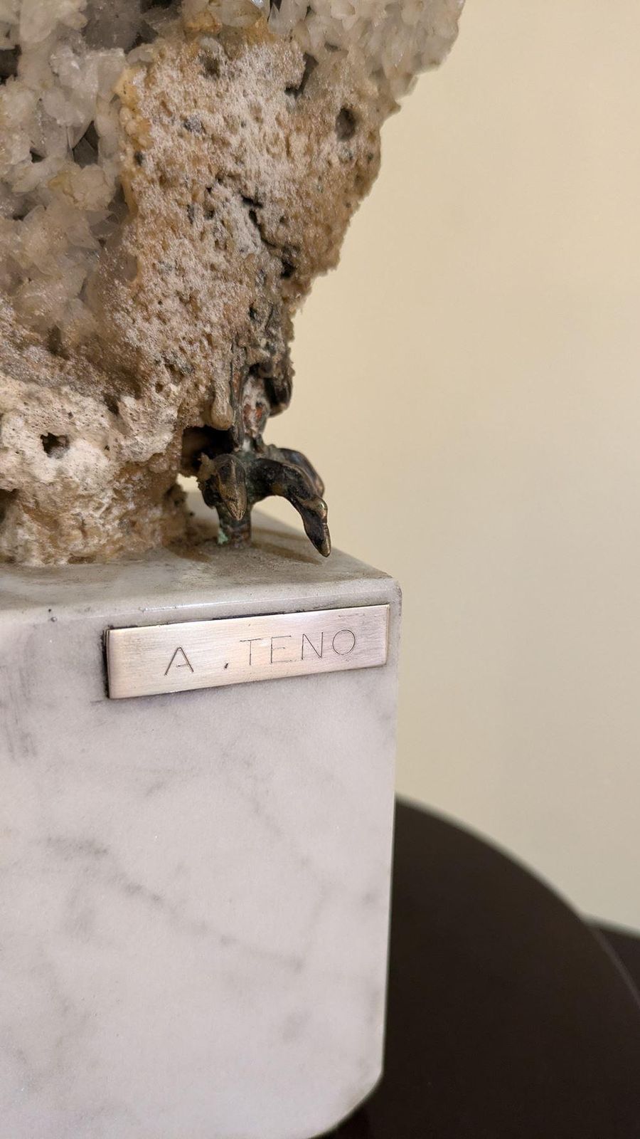 Aurelio Teno (1927/2013) Owl Shaped Sculpture, Natural Stone And Bronze photo 2058.0