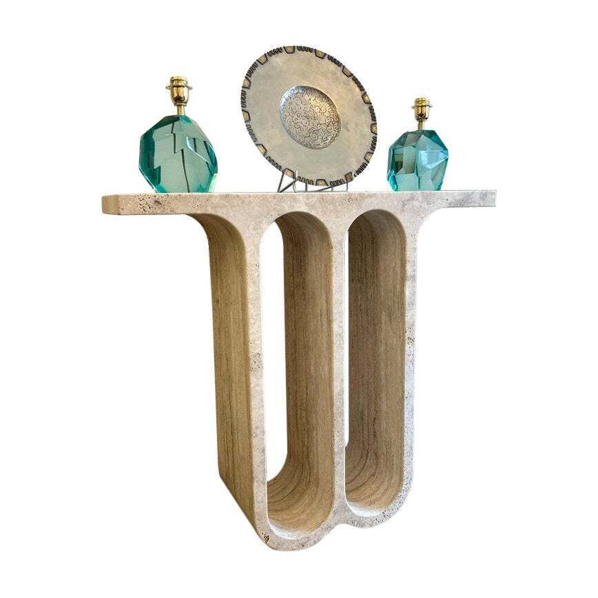 Travertine Arch Console Monobloc Sculpture, Circa 1980