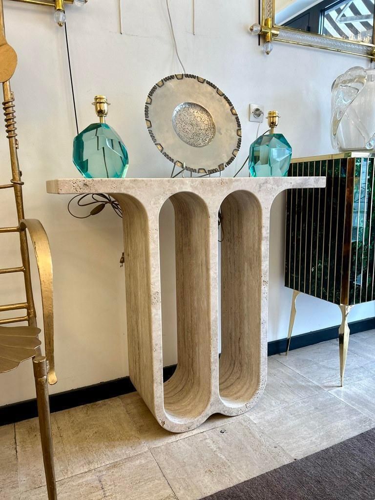 Travertine Arch Console Monobloc Sculpture, Circa 1980 photo furniture