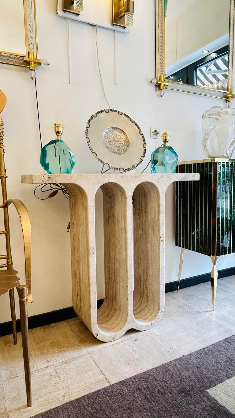 Travertine Arch Console Monobloc Sculpture, Circa 1980 photo for sale