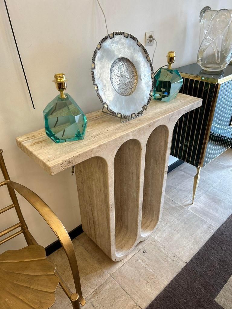 Travertine Arch Console Monobloc Sculpture, Circa 1980 photo vintage