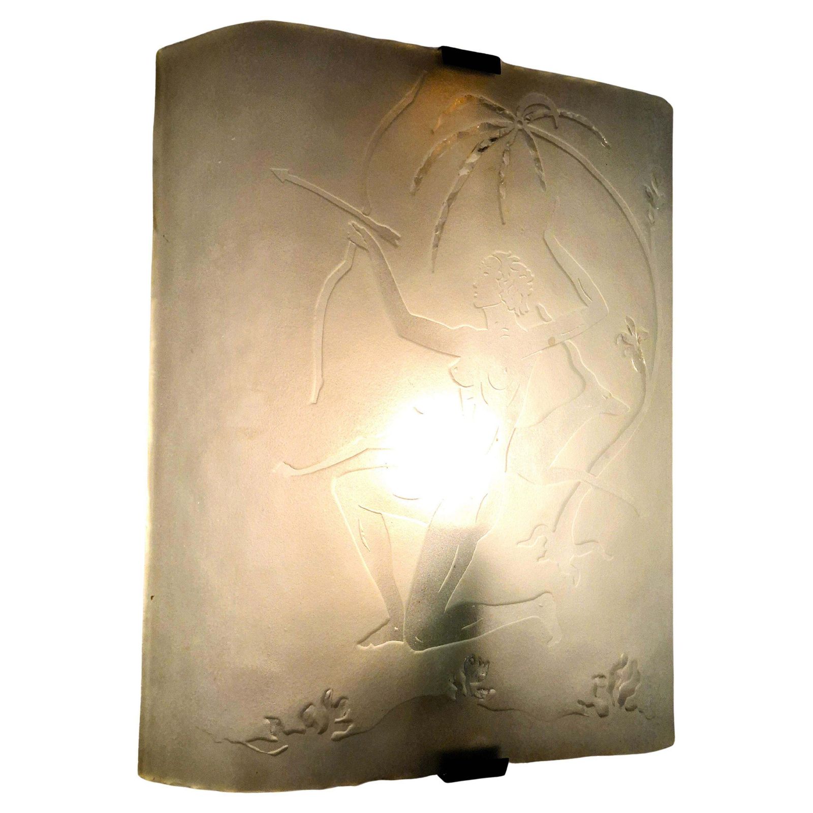 Wall Sconce, Etched Glass With Decor Of Huntress Diana With Stag, Swedish Modern