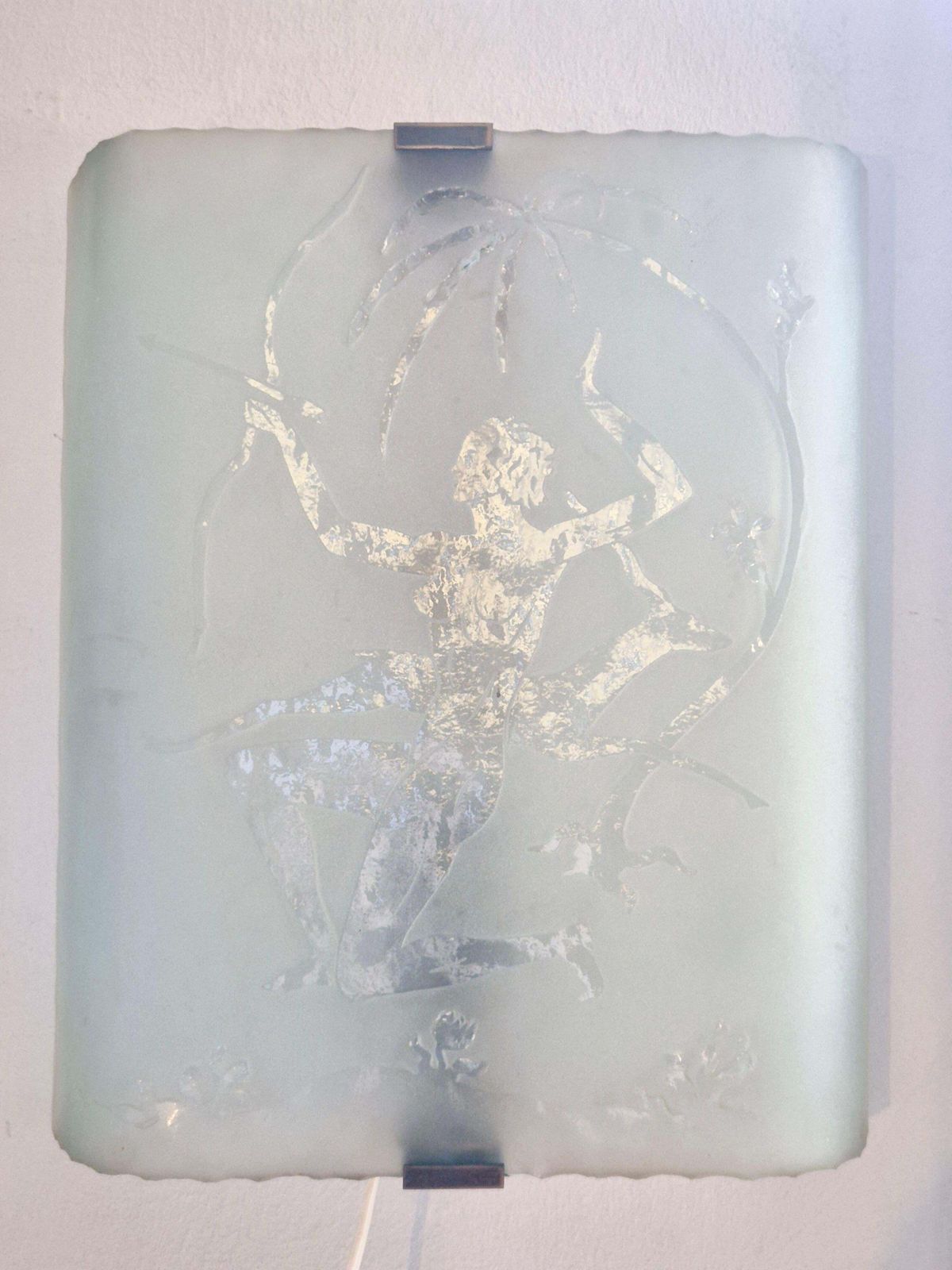 Wall Sconce, Etched Glass With Decor Of Huntress Diana With Stag, Swedish Modern photo 1344.0