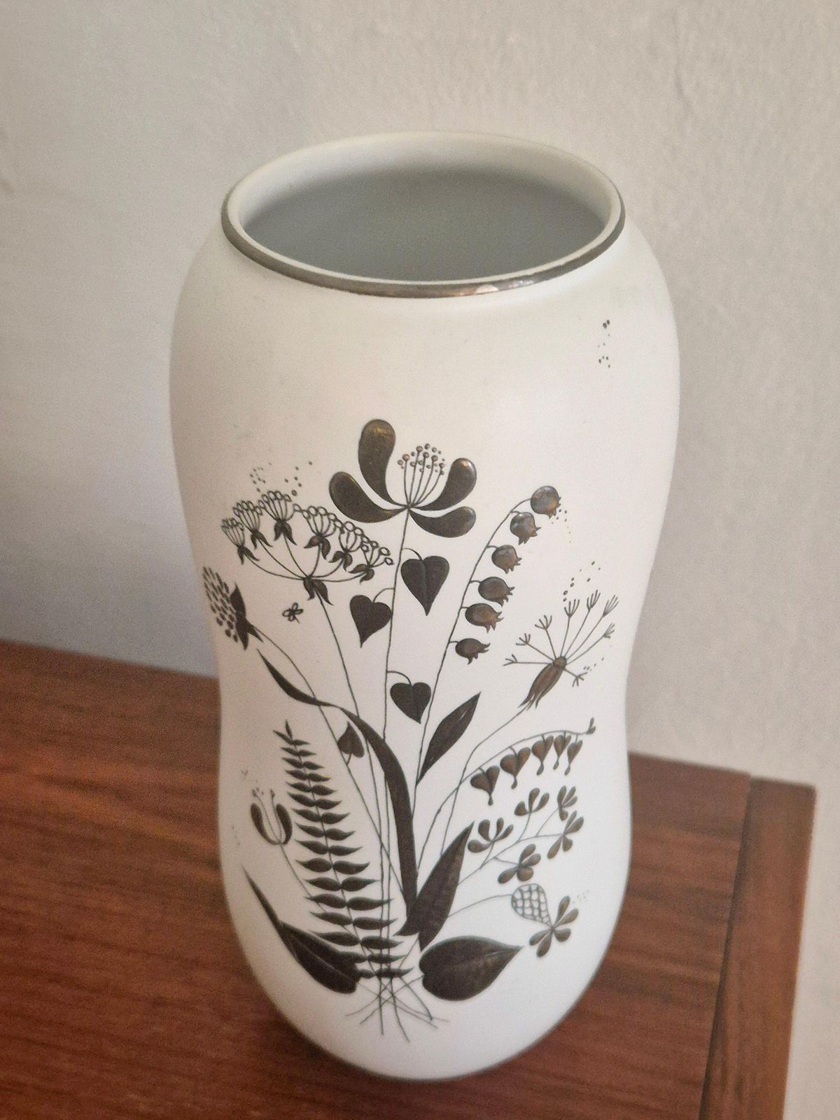 Stoneware Vase With Decor Of Flowers In Silver, Model Grazia, Swedish Modern. photo furniture