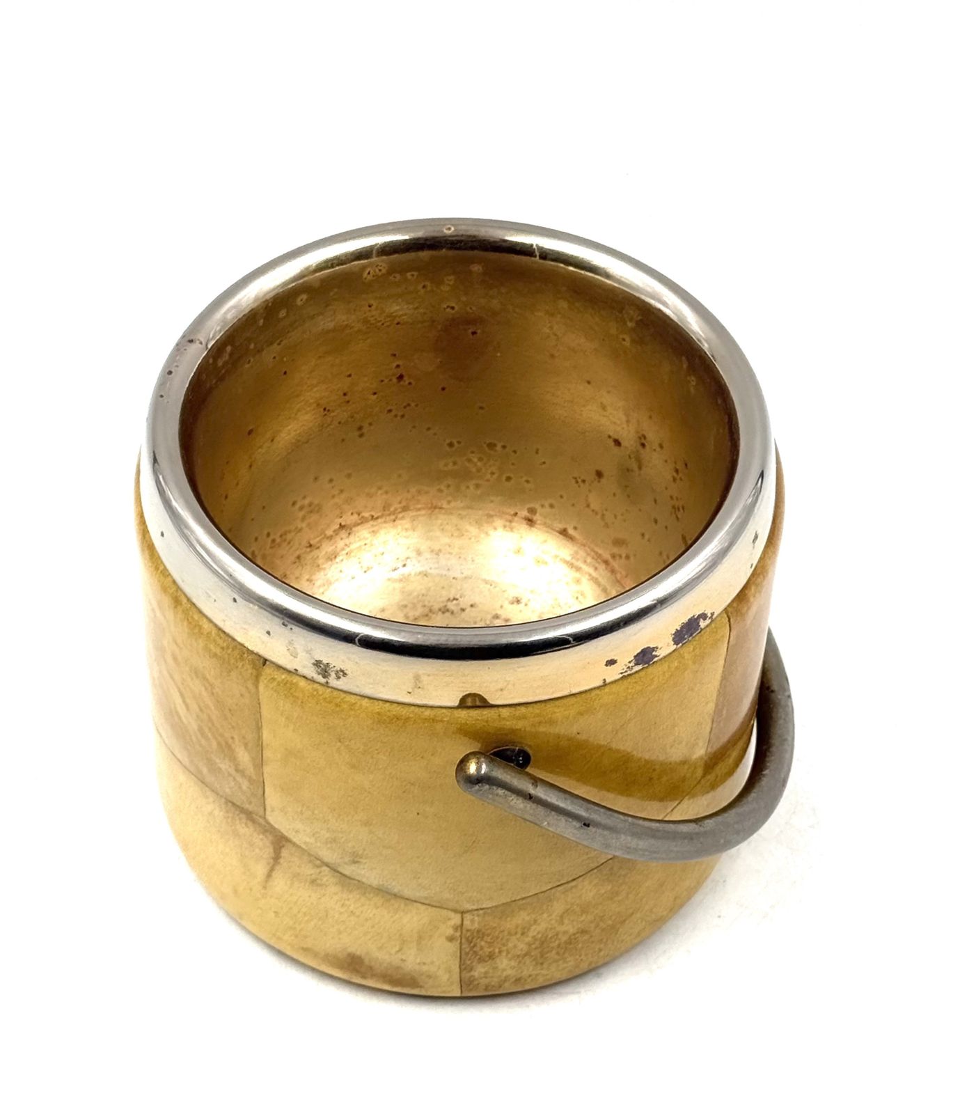photo vinterior Mid Century Cream Parchment Ice Bucket, Aldo Tura Italy 1950s