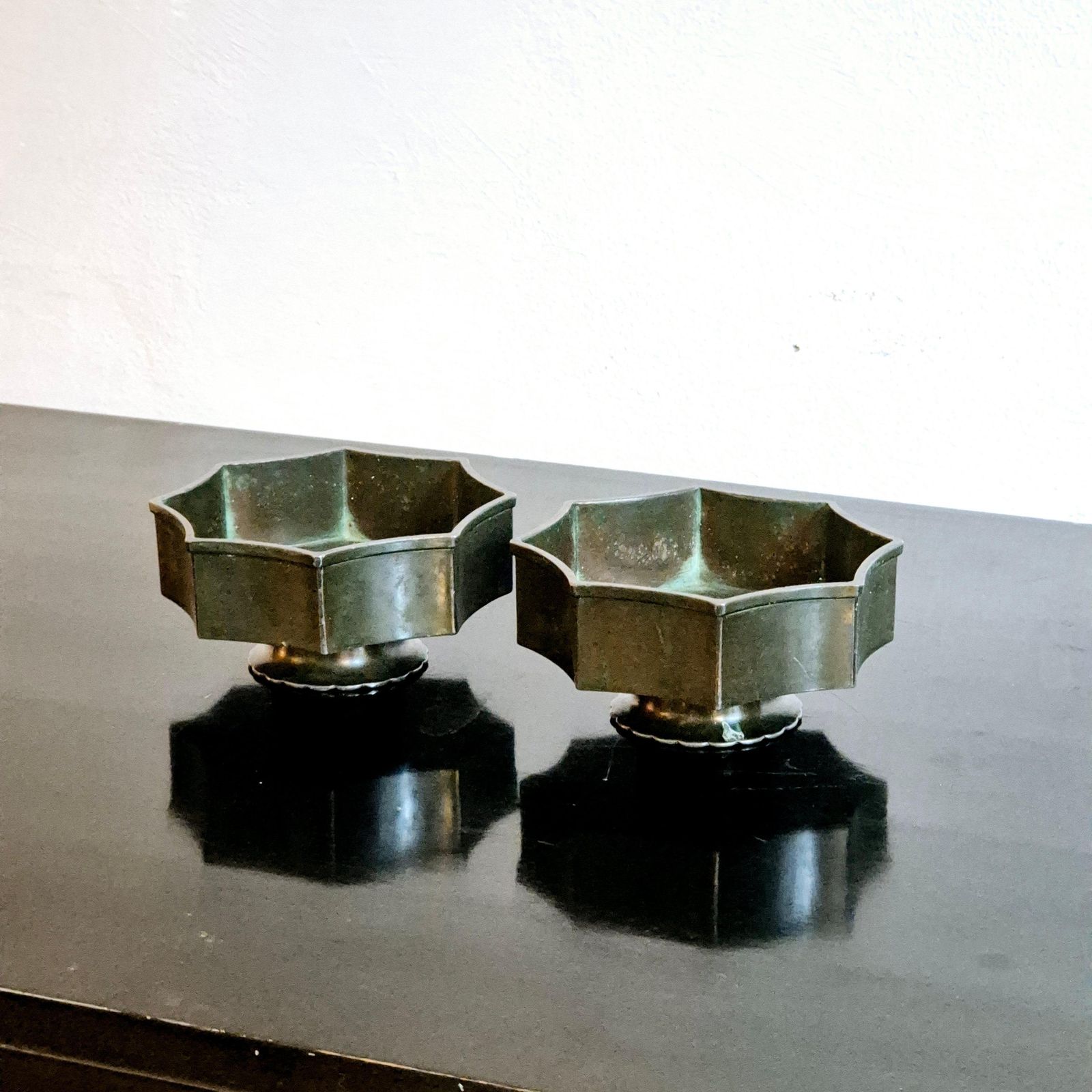 Just Andersen, A Pair Of Bowls / Candle Holders In Disko Metal, Danish Grace photo Home Decor