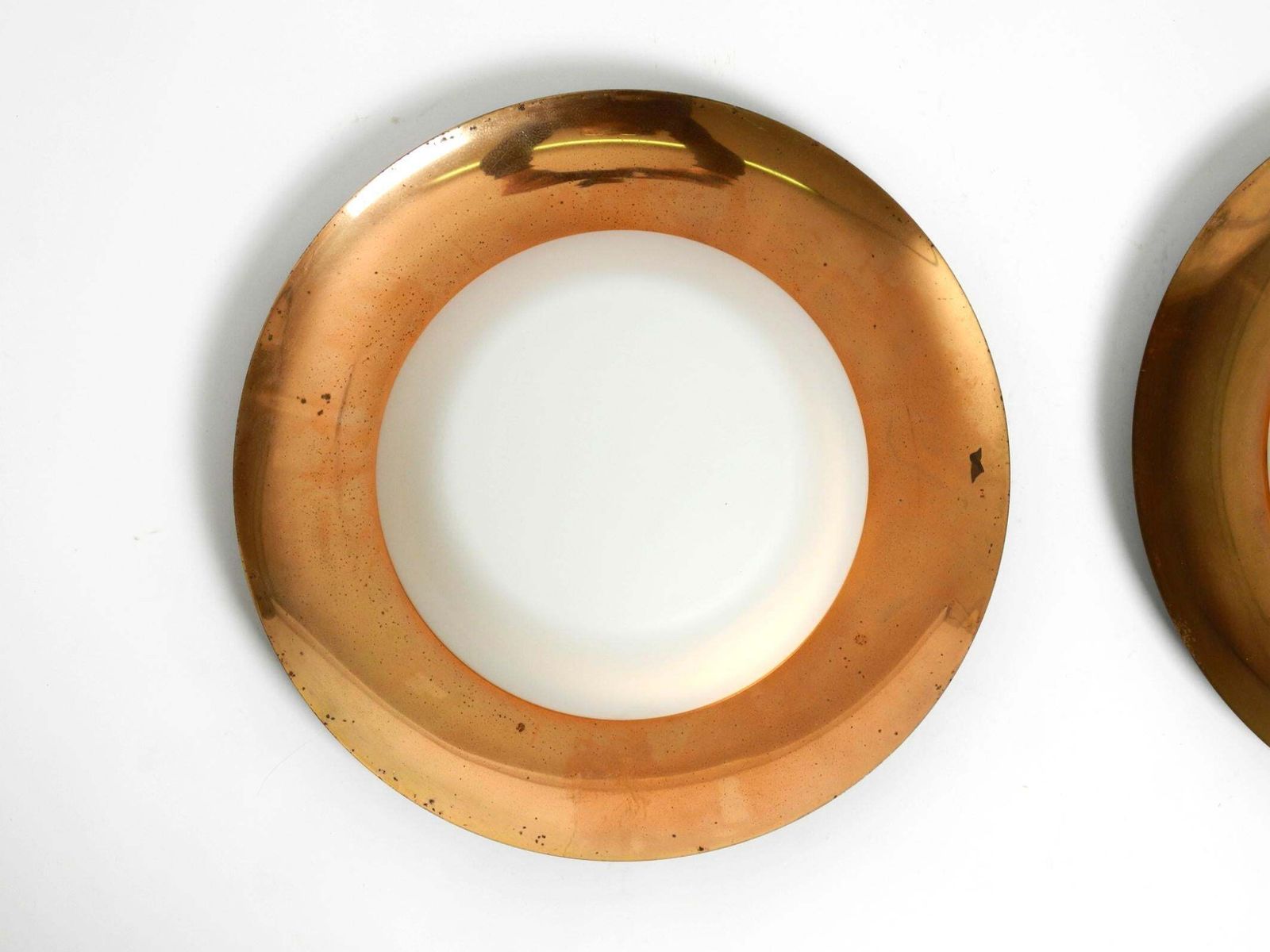 Pair Of Large Mid Century Wall Or Ceiling Lamps Made Of Glass With Copper Plated photo 2009.0