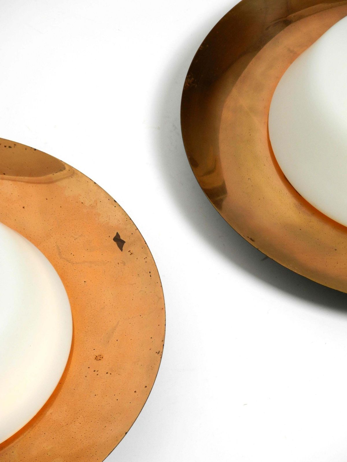 Pair Of Large Mid Century Wall Or Ceiling Lamps Made Of Glass With Copper Plated photo vinterior