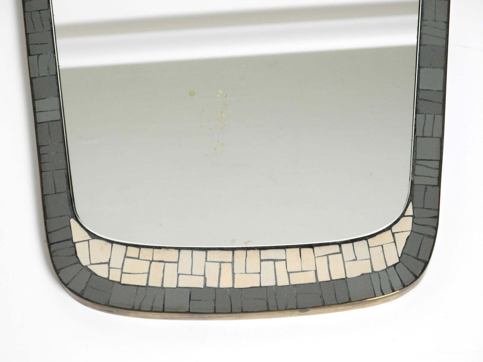 Mid Century Mosaic Wall Mirror With Heavy Brass Frame By Münchner Zierspiegel photo vintage