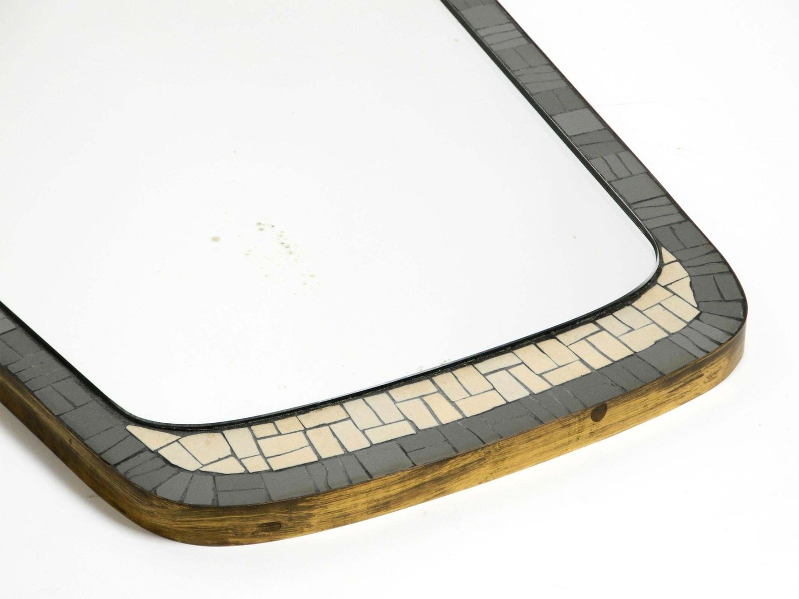 photo furniture Mid Century Mosaic Wall Mirror With Heavy Brass Frame By Münchner Zierspiegel