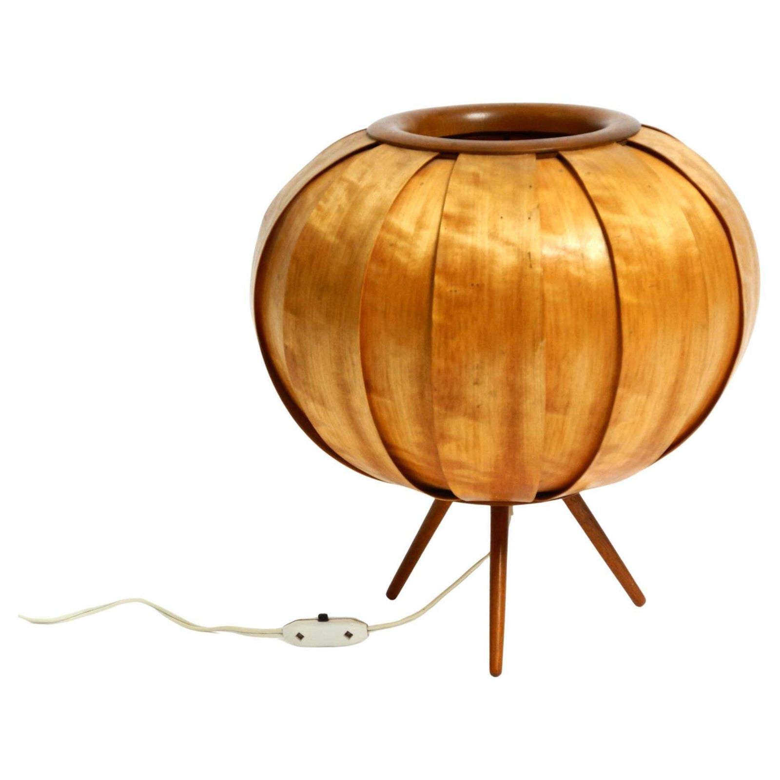 Large 1960s Czech Wood Veneer Tripod Lamp By Stanislav Kučera For úluv
